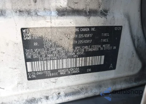 2022 Toyota Rav4 Le z USA, uszkodzony, nr VIN 2T3H1RFV4NC173192